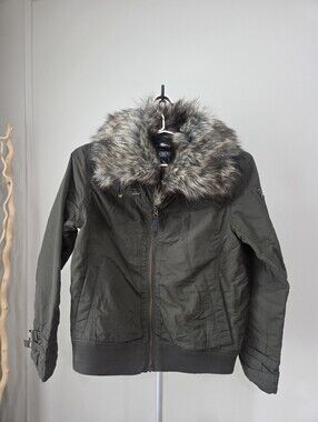 I.Spiewak & Sons  Dark Olive Bomber Jacket with Faux Fur Trim Sz.M